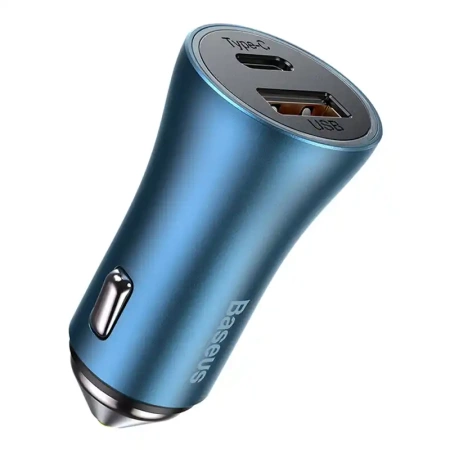 Ładowarka samochodowa Baseus Golden Contactor Pro, USB + USB-C, QC4.0+, PD, SCP, 40W (niebieska) + kabel USB-C do Lightning 1m (niebieski)