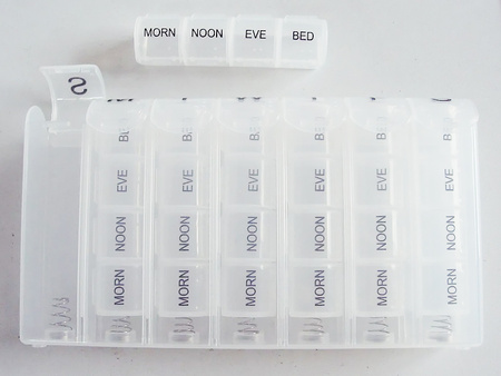POJEMNIK KASETKA NA LEKI PLASTIKOWY ORGANIZER TYGODNIOWY 7 DNI TYGODNIA 4 PORY DNIA