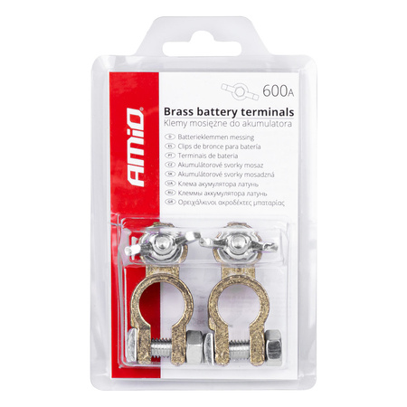 Klemy zaciski akumulatora mosiężne MOTYL 600A 2 szt. blister AMIO-02956