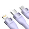 Kabel USB 3w1 Baseus Flash Series 2, USB-C + micro USB + Lightning, 100W, 1.5m (fioletowy)