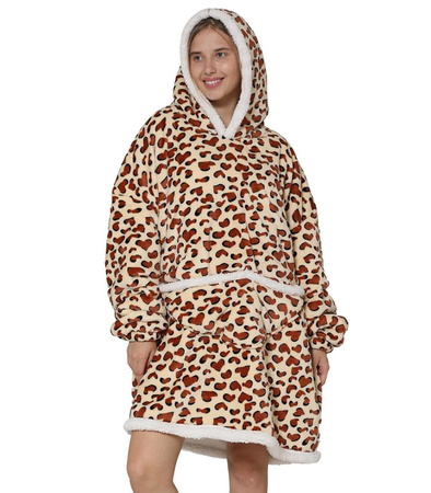 BLUZOKOC LAMPART PONCZO BLUZA Z KAPTUREM KIESZEŃ POLAR OVERSIZE W CĘTKI 100% POLIESTER DLA MŁODZIEŻY DOROSŁYCH