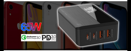 Ładowarka zasilacz 65W 4x USB TYP C PD QC LCD LED