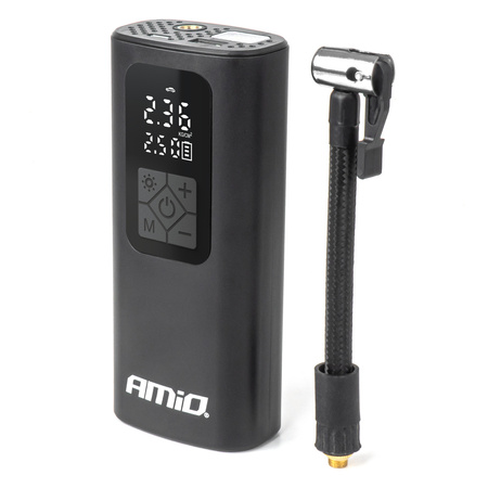 Kompresor samochodowy bezprzewodowy akumulatorowy powerbank LED USB-C 40W AMIO-04377