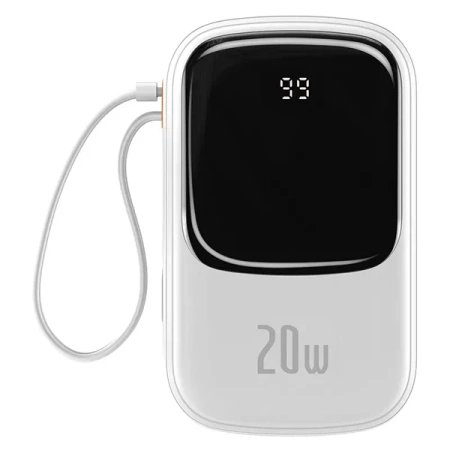 Powerbank Baseus Qpow PRO z kablem Lightning, portem USB-C i USB, 20000mAh, 20W (biały)