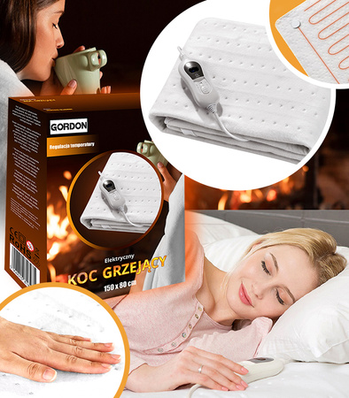 KOC ELEKTRYCZNY GRZEJĄCY 150 X 80 DUŻY MIĘKKI CIEPŁY BIAŁY Z PILOTEM JEDNOOSOBOWY Z TIMEREM