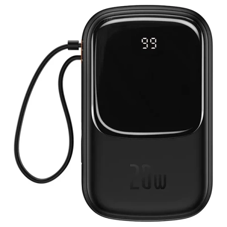Powerbank Baseus Qpow PRO z kablem Lightning, portem USB-C i USB, 20000mAh, 20W (czarny)