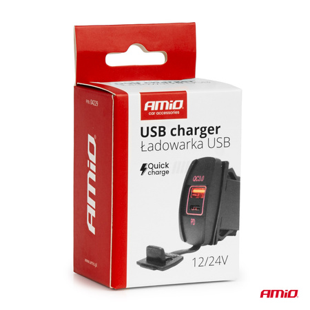 Ładowarka samochodowa z gniazdami USB wodoodporna w kształcie łódki USB + USB-C QC3.0 12V 24V AMIO-04229
