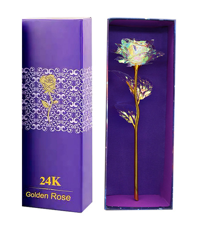 WIECZNA RÓŻA ZŁOTA ŁODYGA OZDOBNE PUDEŁKO NA PREZENT