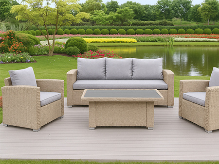 ZESTAW MEBLI OGRODOWYCH BARLETTA TECHNORATTAN TRWAŁY DUŻY NOWOCZESNY PODUSZKI STÓŁ DO OGRODU NA TARAS DLA 5 OSÓB