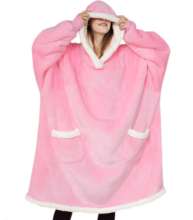 BLUZOKOC RÓŻOWY PONCZO BLUZA Z KAPTUREM KIESZEŃ POLAR W GWIAZDKI OVERSIZE 100% POLIESTER DLA MŁODZIEŻY DOROSŁYCH