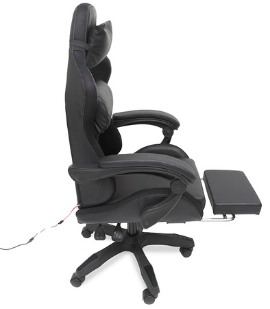 FOTEL GAMINGOWY LED Z PODNÓŻKIEM CZARNY REGULOWANY OBROTOWY NOWOCZESNY PILOT KOLORY RGB  MASAŻER DO GIER DLA GRACZA