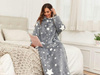 BLUZOKOC SZARY W GWIAZDKI PONCZO BLUZA Z KAPTUREM KIESZEŃ DŁUGI POLAR OVERSIZE 100% POLIESTER DLA MŁODZIEŻY DOROSŁYCH