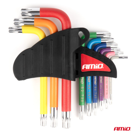 Klucze TORX krótkie zestaw 9 szt. S2 AMIO-04300