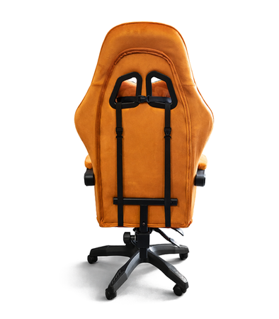FOTEL GAMINGOWY Z PODNÓŻKIEM ZAMSZOWY POMARAŃCZOWY Z CZARNĄ RAMĄ ERGONOMICZNY NOWOCZESNY OBROTOWY WYSOKI METALOWA RAMA DLA GRACZA DZIECI MŁODZIEŻY