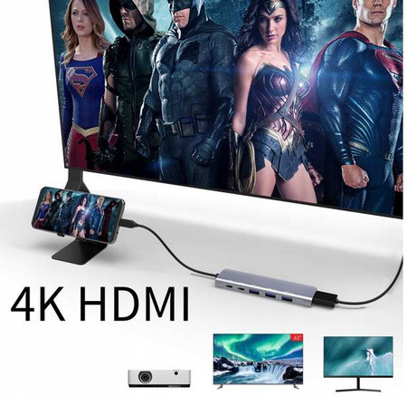 ADAPTER HUB 6W1 USB-C PD 100W 3x USB 3.0 HDMI 4K