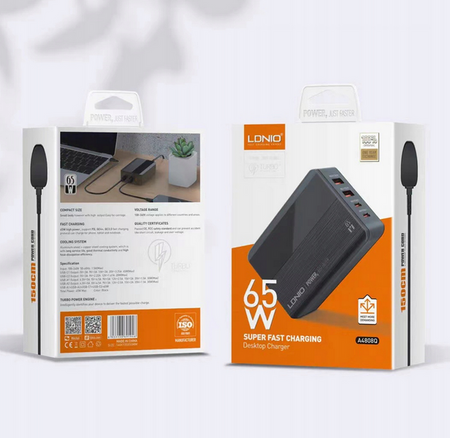 Ładowarka zasilacz 65W 4x USB TYP C PD QC LCD LED
