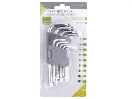 Klucze trzpieniowe 130mm do śrub TORX, T10-T50, 9 szt.
