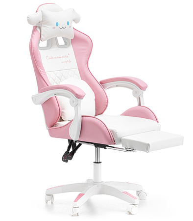 FOTEL GAMINGOWY Z PODNÓŻKIEM RÓŻOWY KUBEŁKOWY BIUROWY OBROTOWY REGULOWANY NOWOCZESNY DZIECIĘCY PODUSZKA CHMURKA DLA GRACZA DZIECI