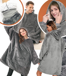 BLUZOKOC SZARY PONCZO BLUZA Z KAPTUREM KIESZEŃ KANGUR POLAR OVERSIZE 100% POLIESTER DLA MŁODZIEŻY DOROSŁYCH