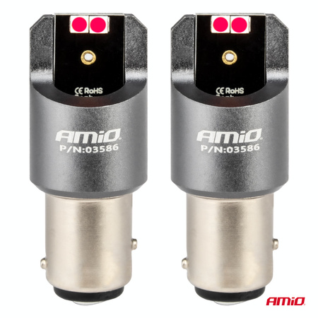 Żarówki LED CANBUS PRO BAY15D P21/5W 4x3030 SMD czerwone 12V 24V AMIO-03586