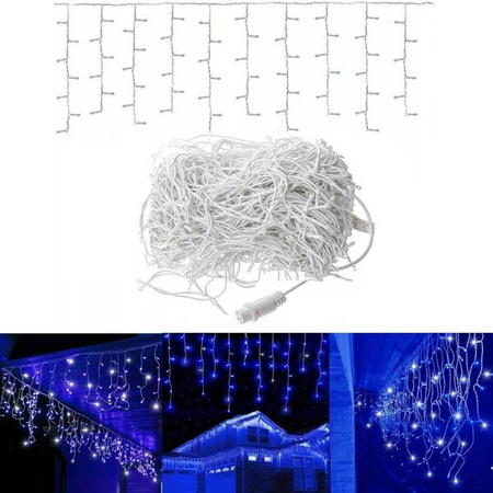 LAMPKI ZEWNĘTRZNE SOPLE 500 LED ZIMNA BIEL 20M EFEKT FLASH KURTYNA GIRLANDA OŚWIETLENIE ŚWIĄTECZNE