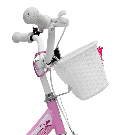 ROWEREK DZIECIĘCY 16 CALI RÓŻOWY DZWONEK HAMULEC KOSZYK BAGAŻNIK KOŁA BOCZNE KOŁA DRĄŻEK DLA DZIECI