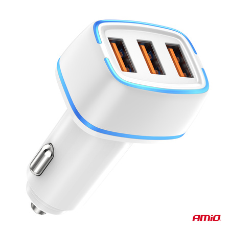 Ładowarka samochodowa 3x USB-A 30W AMIO-03889
