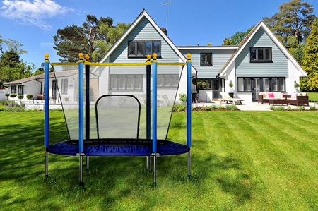 TRAMPOLINA OGRODOWA STABILNA DLA DZIECI DO DOMU Z SIATKĄ 140 x 122 CM