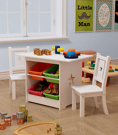 ZESTAW MEBLI DLA DZIECI STOLIK + 2 KRZESŁA POJEMNIKI NA ZABAWKI