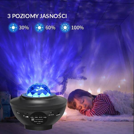 PROJEKTOR GWIAZD MUZYCZNY LAMPKA NOCNA STAR LED USB+PILOT