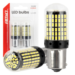 Żarówki LED CANBUS BA15S P21W R10W R5W 600LM 144SMD białe 12V 24V AMIO-04473