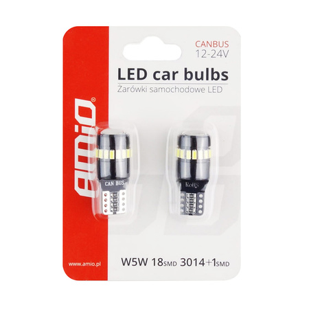 Żarówki LED CANBUS 18SMD 3014 + 1SMD 1SMD T10 W5W White 12V 24V AMIO-02446