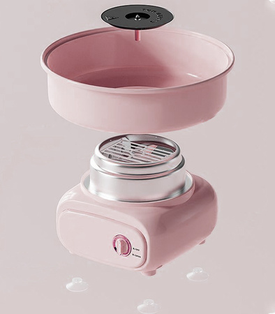 MASZYNA DO WATY CUKROWEJ RÓŻOWA URZĄDZENIE ELEKTRYCZNE DOMOWE DO ROBIENIA WATY DO ZABAWY DLA DZIECI DOROSŁYCH MIARKA PATYCZKI MIESZADŁO NA PRZYJĘCIA IMPREZY