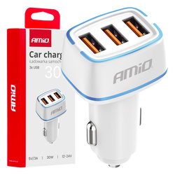 Ładowarka samochodowa 3x USB-A 30W AMIO-03889