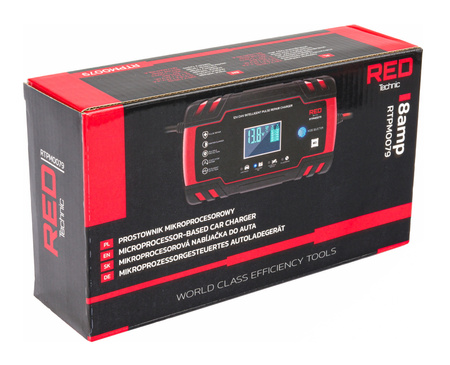 Prostownik AKUMULATOROWY Mikroprocesorowy Samochodowy 12V/24V 8A Ładowarka RTPM0079