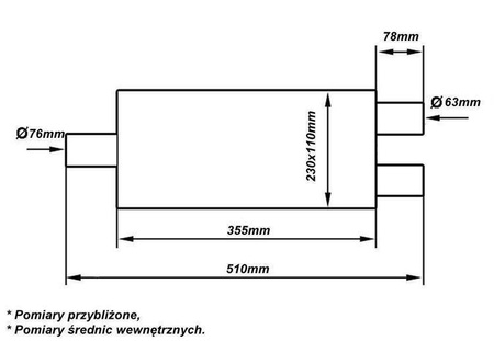 Tłumik Środkowy 76-63,5mm TurboWorks LT 304SS