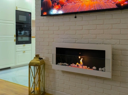 Biokominek 900x400 z szybą Biały Połysk