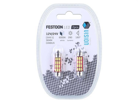 Żarówka VISION Festoon SV8.5 39mm 12/24V 12x 4014 SMD LED, nonpolar, CANBUS, biała, 2 szt.