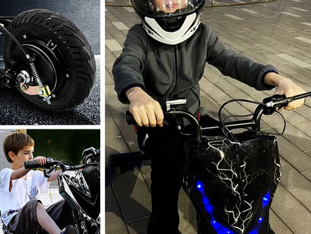 TRÓJKOŁOWY GOKART ELEKTRYCZNY SKUTER POJAZD DESKOROLKA HULAJNOGA DRIFTUJĄCA REGULOWANA LED WYŚWIETLACZ KLAKSON BLUETOOTH DLA DZIECI MŁODZIEŻY