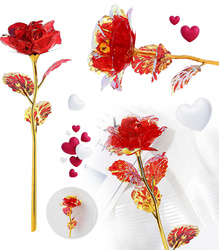 WIECZNA RÓŻA CZERWONA OZDOBNE PUDEŁKO NA PREZENT ZŁOTA ŁODYGA