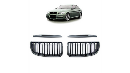 Grill sportowy podwójne żeberka Gloss Black BMW 3 E90 E91 przed liftem 2005-2008