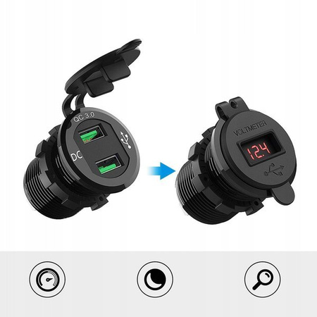 Ładowarka motocyklowa 2x USB QC3.0 woltomierz 3A C