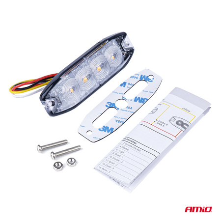 Lampa błyskowa ostrzegawcza płaska 4 LED R65 R10 12-24V AMIO-02298