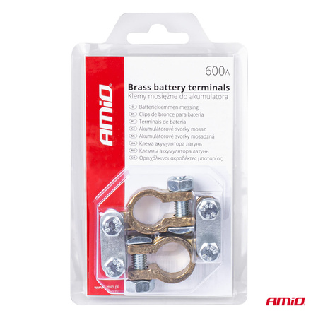 Klemy zaciski akumulatora mosiężne 600A 2 szt. w blistrze AMIO-01161