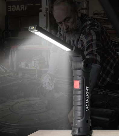 LAMPA WARSZTATOWA GARAŻOWA LED COB MOCNA SKŁADANA 5 TRYBÓW MAGNES HAK AKUMULATOR