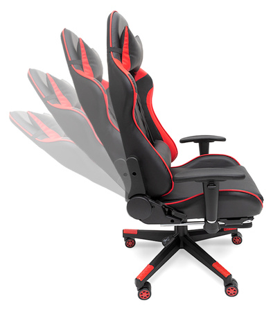 FOTEL GAMINGOWY Z PODNÓŻKIEM CZERWONY KUBEŁKOWY PIKOWANY BIUROWY MASAŻER GRACZA OBROTOWY NOWOCZESNY DLA GRACZA