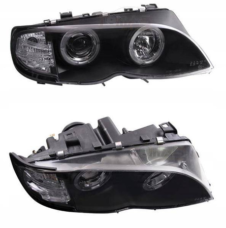 Reflektory lampy przednie BMW E46 RINGI BLACK Seda