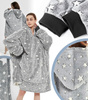 BLUZOKOC SZARY PONCZO BLUZA Z KAPTUREM KIESZEŃ KANGUR POLAR W GWIAZDKI OVERSIZE 100% POLIESTER DLA MŁODZIEŻY DOROSŁYCH