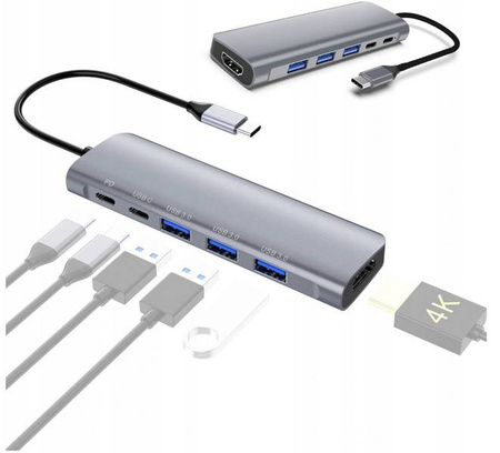 ADAPTER HUB 6W1 USB-C PD 100W 3x USB 3.0 HDMI 4K