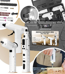 ZESTAW NARZĄDZI 3W1 ELEKTRYCZNY WIELOFUNKCYJNY WKRĘTAK PISTOLET DO KLEJU NARZĘDZIA OBROTOWE DO NAPRAWY